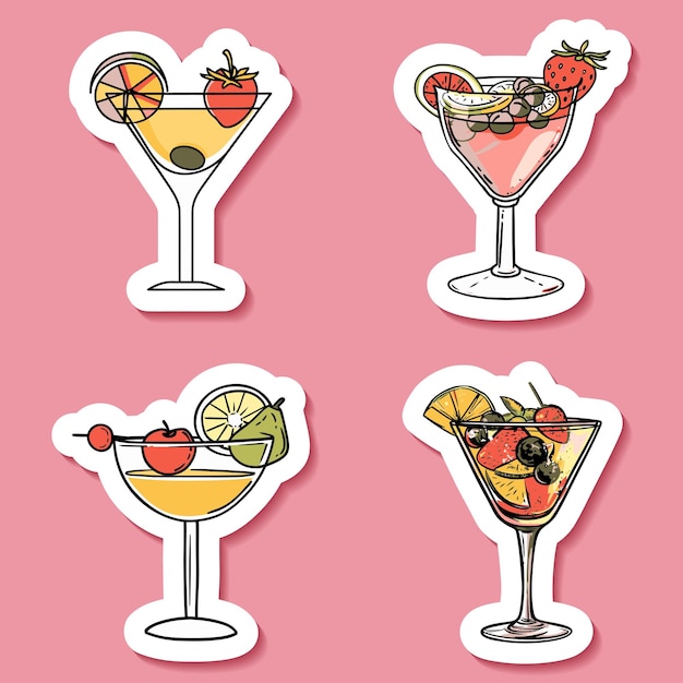 sticker van kleurrijke cocktails met fruit garnishes