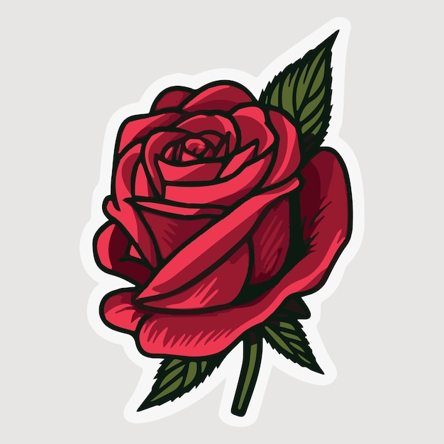 Vector sticker van roos bloem van liefde vectorillustratie vintage grafische geïsoleerde romantische plant