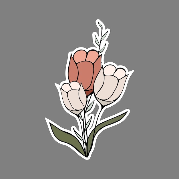 Sticker vector bouquet of wild flowers on a white background
