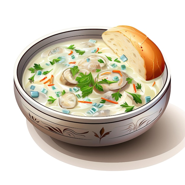 Вектор Векторный логотип наклейки clam chowder векторный белый фон