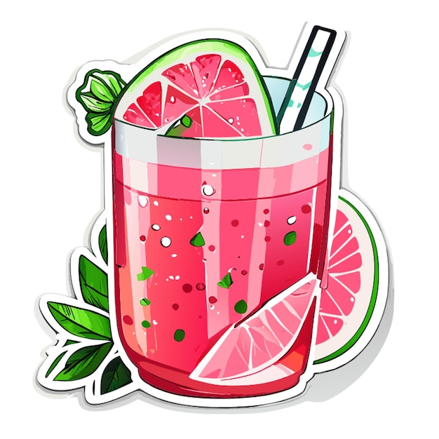 Vector sticker watermelon lemonade fizzmocktails watercolor clipart white background no background isolated