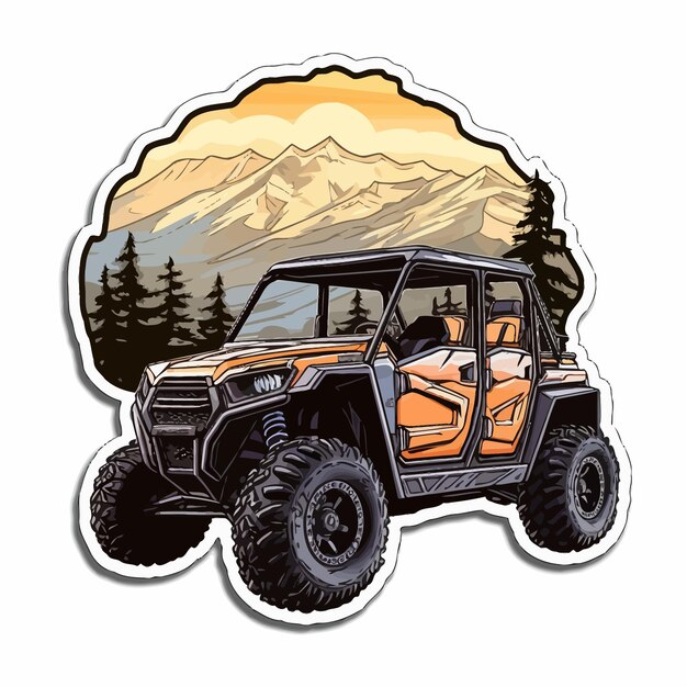 Vector sticker with a car and white background