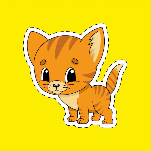 Sticker with contour. Cat animal. Cartoon character.