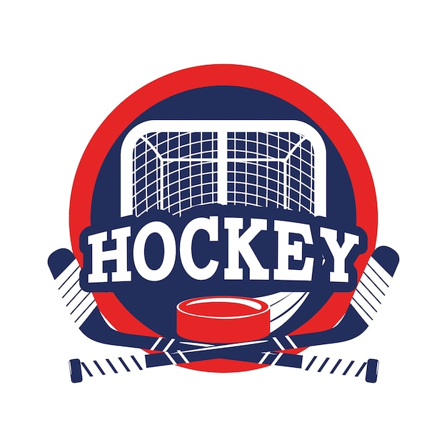 Sticker with hockey goal and puck with sticks