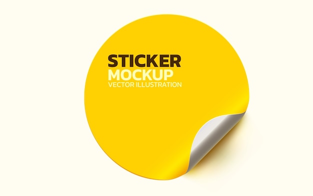 Sticker with peel off corner isolated on white background vector yellow blank paper banner or circle