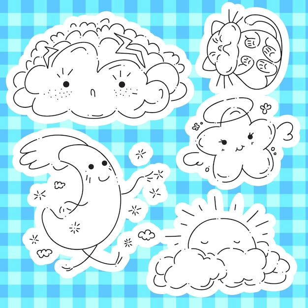 Sticker wolk ster schattig doodle afdrukken