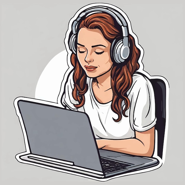 sticker woman sitting in a laptop