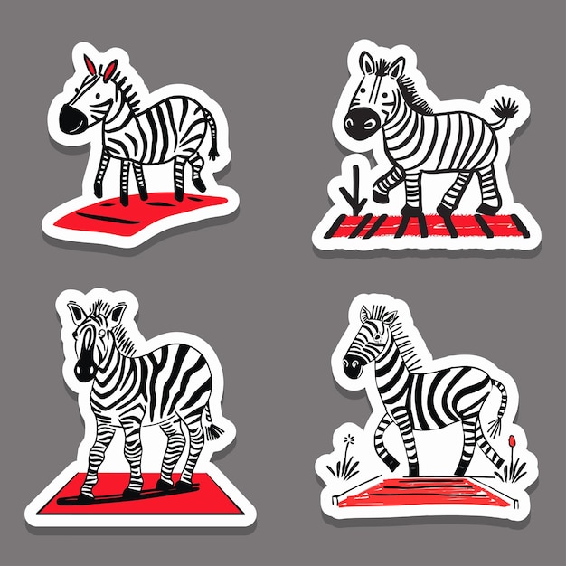 Vector sticker of zebras in various poses