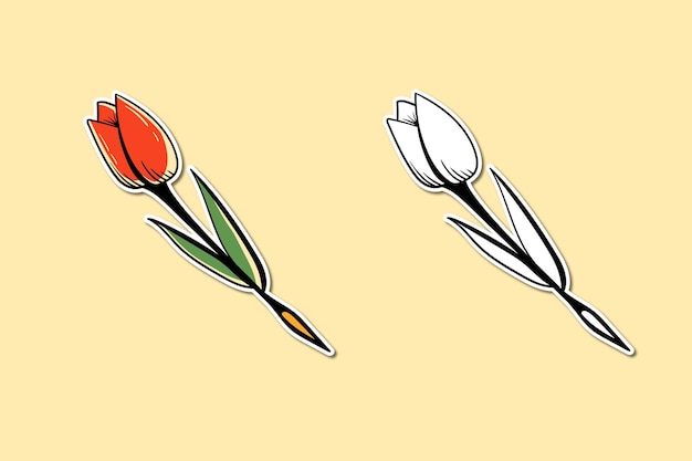 Stickerillustratie van een eenvoudige tulpenbloem