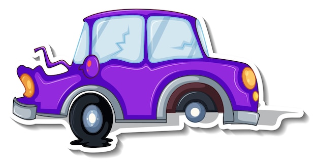 Vector stickerontwerp met vernielde auto geïsoleerd