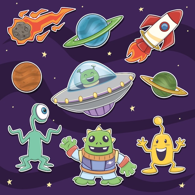 Stickers aliens and space