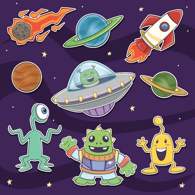 Vector stickers aliens and space