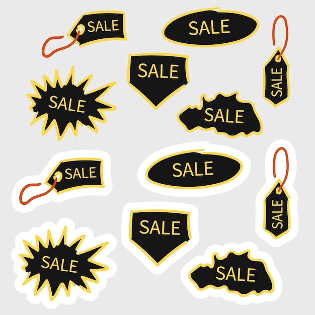 Stickers are made in vector graphics. Sale. Black Friday. Discounts.