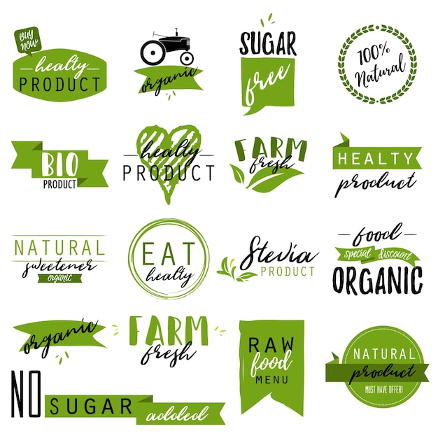 Vector stickers and badges for organic food and drink