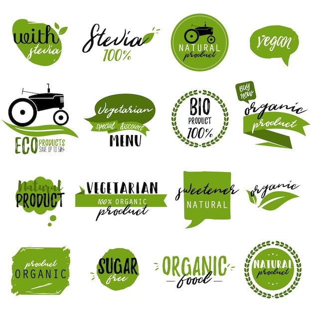 Vector stickers and badges for organic food and drink