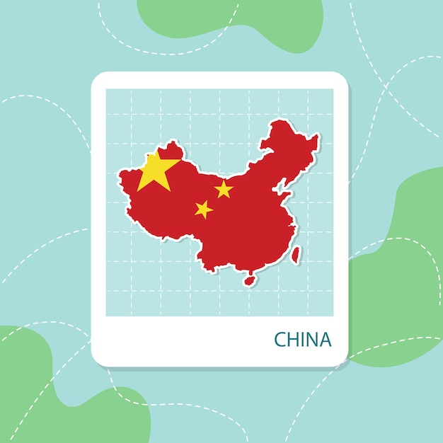 Vector stickers of china map with flag pattern in frame