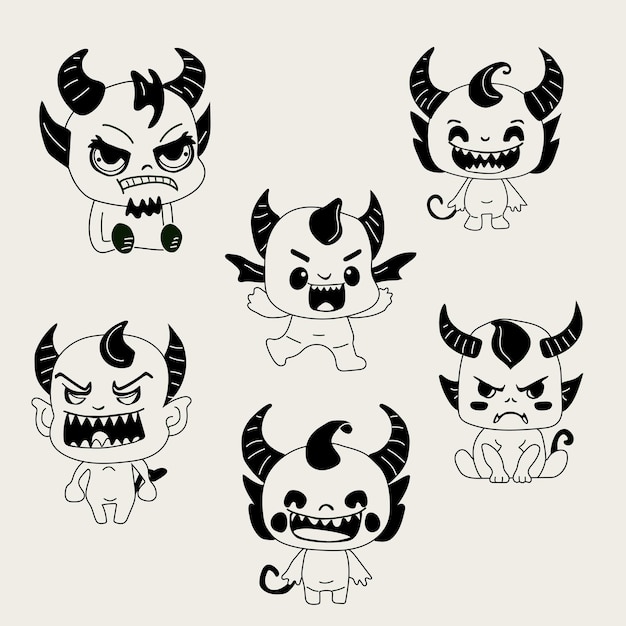Vector stickers emoji emoticon emotion happy characters sweet hellish entity cute horned devil evil spirit