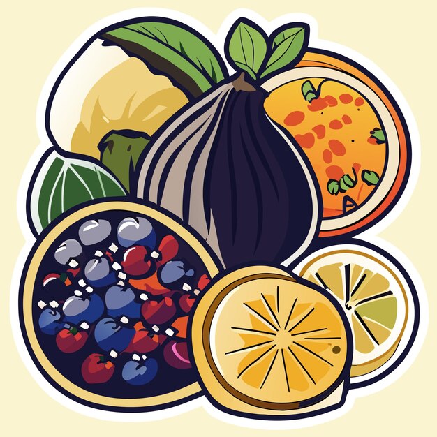 Vector stickers of hand drawn fruits or summer fruits stickers collection