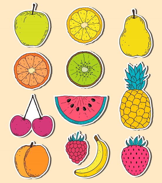 Stickers of hand drawn fruits