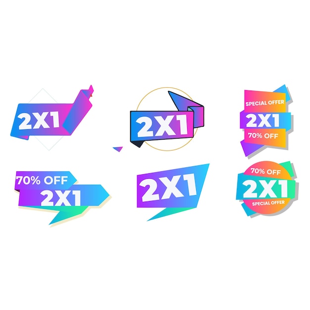 Stickers icons frames banners with text 2X1 special offer sale 2 products for the price of 1