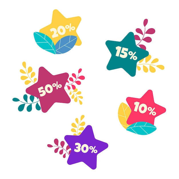 Stickers icons illustrations in the form of stars with discount sales hot sales discount period