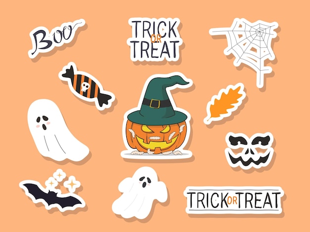 Stickers icons set with Halloween illustrations