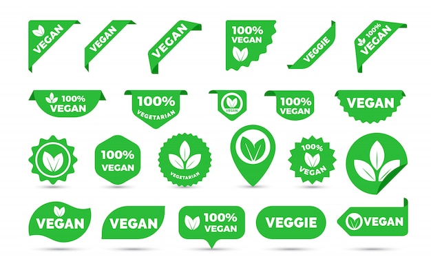Vettore icone adesivi per tag vegan