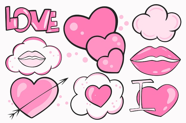 Stickers instellen op thema van liefdesvectorcollectie