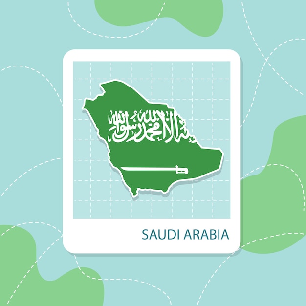 벡터 프레임에 플래그 패턴으로 사우디아라비아 지도 스티커
