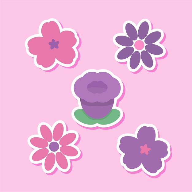 Stickers pink purple Spring Flowers Bundle