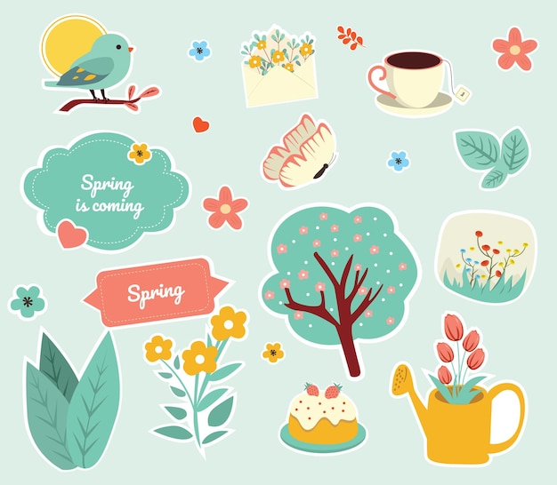 Vector stickers for printing spring mood gentle ready for printing