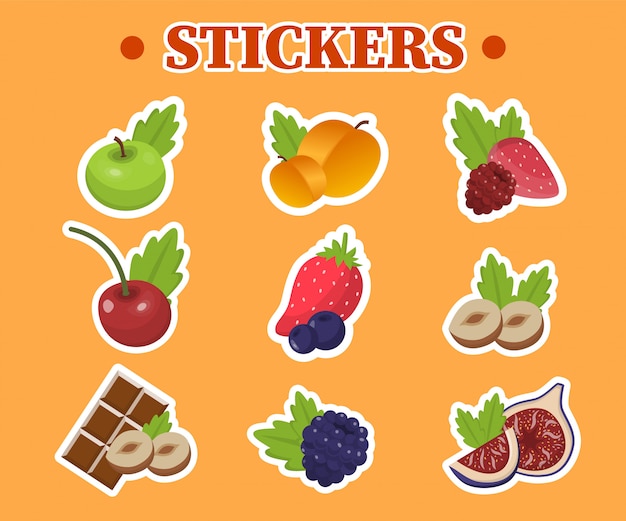 Vector stickers set with ingredients for bakery recipes