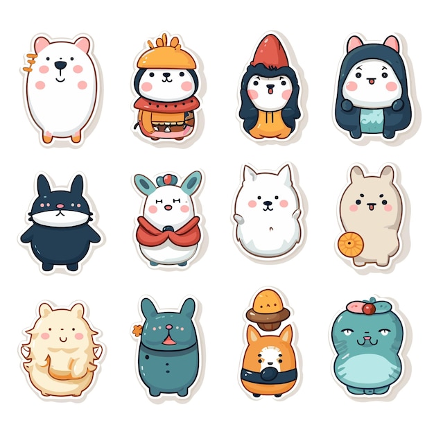 Stickers sheet cute character kawaii collection set vector