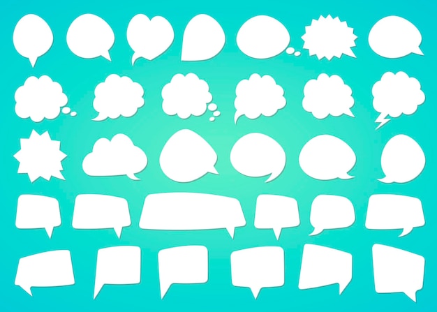 Stickers of speech bubbles with shadow set on color background white set Vector Illustration