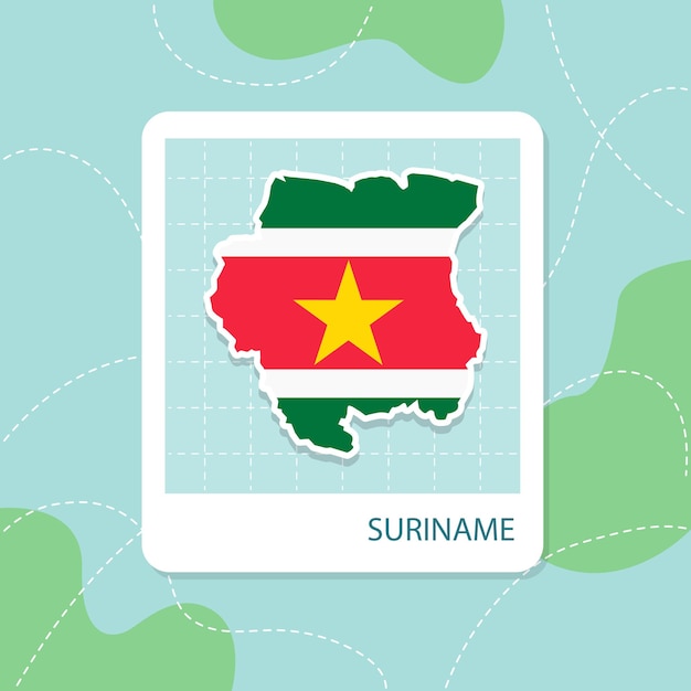 フレームに国旗模様のスリナム地図のステッカー