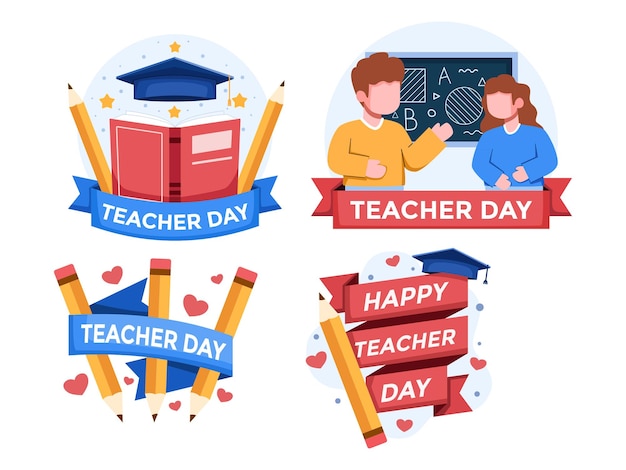Stickers for teacher day with a teacher on the top