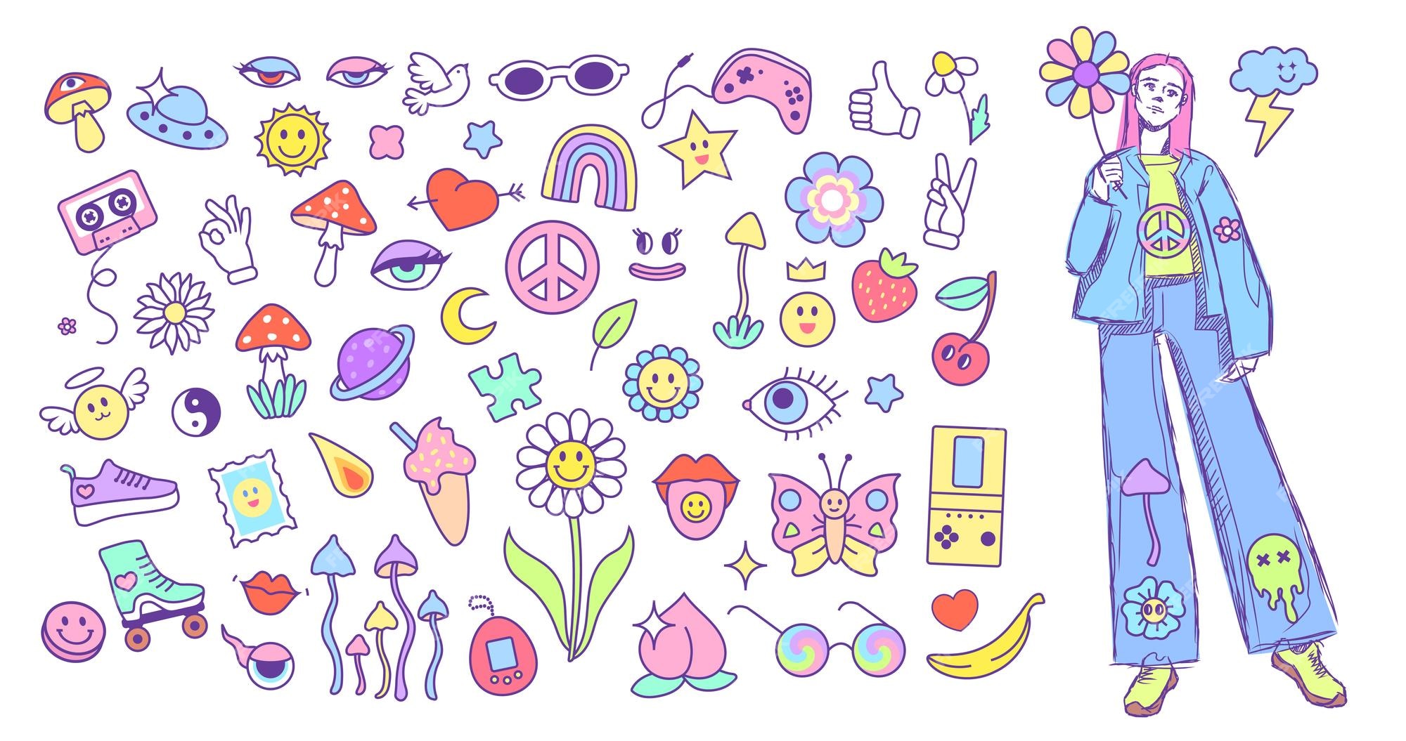 Vector set of funny templates with frames,patches,stickers in 90s