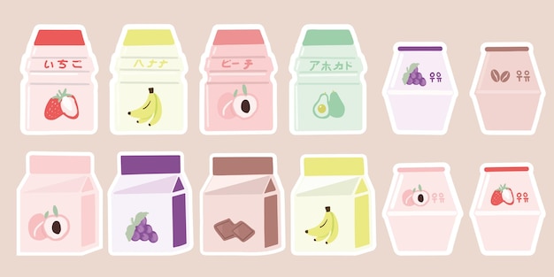 Stickers van Japanse en Koreaanse melkverpakkingen kawaii-stickers