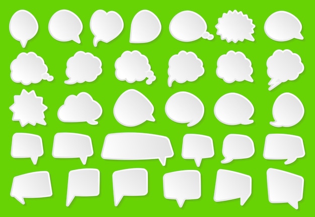 Stickers van tekstballonnen met schaduw ingesteld op kleur achtergrond wit set vectorillustratie