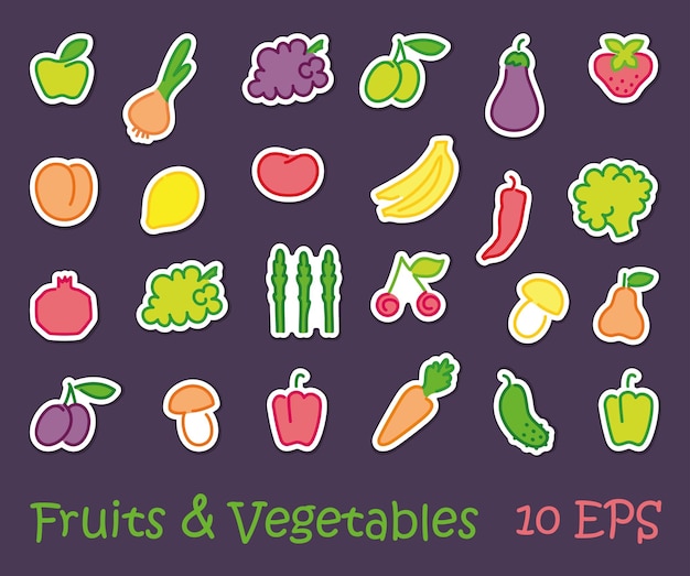 Stickers with images of stylized fruit and vegetables