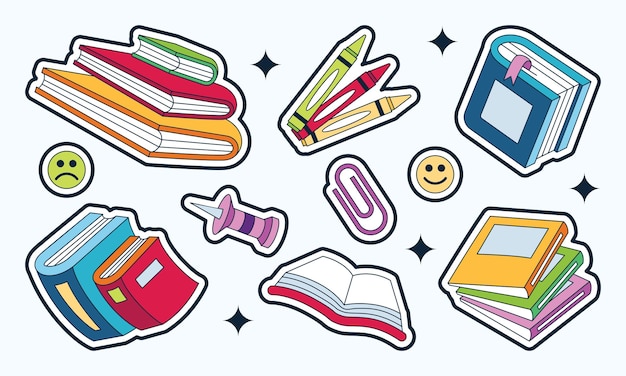 Vector stickers with school supplies collection. back to school