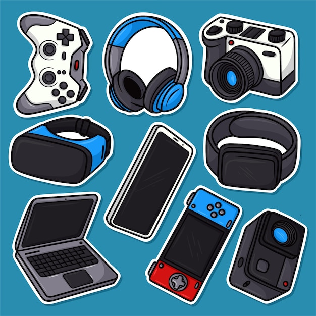 Stickerset Gadget Cartoon Vector