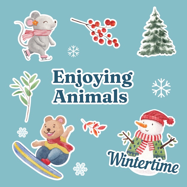 stickerset voor winterdieren en kerstelementen