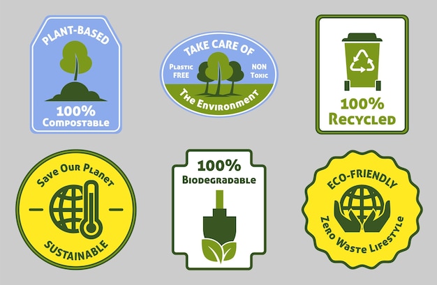 Vector stickersetontwerp voor natuurlijk milieuvriendelijk product