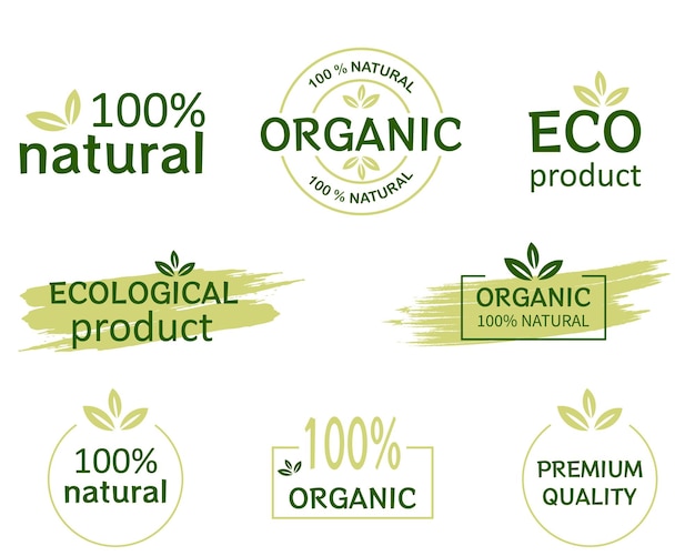 벡터 유기농 및 천연 제품에 대한 스티커라벨배지 및 로고생태학 아이콘로고 템플릿