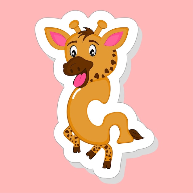 Stickerstijl G Alfabet Dierlijke Cartoon Giraffe Op Roze Achtergrond