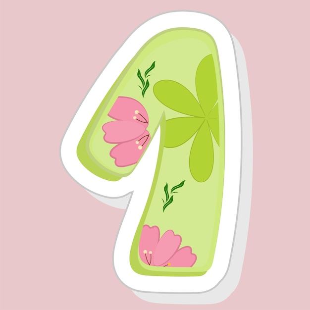 Stickerstijl Groene Bloemen Nummer 1 Op Roze Achtergrond