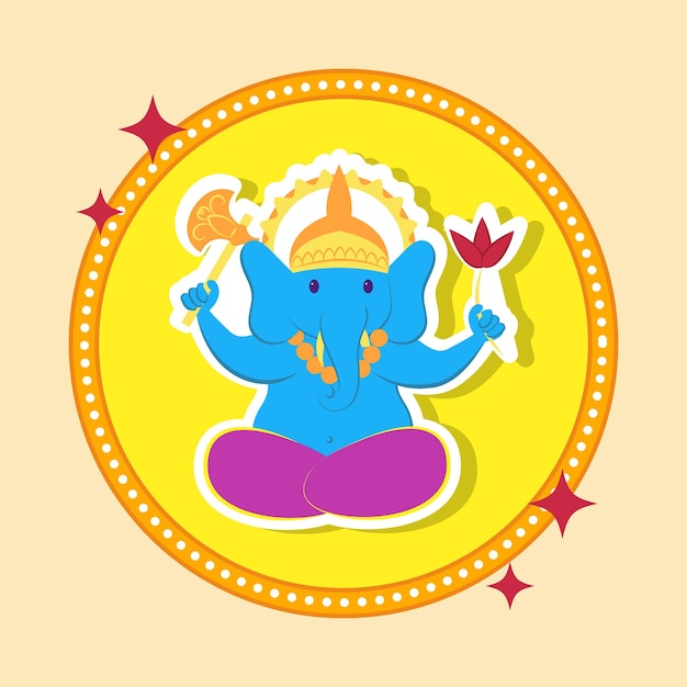 Stickerstijl Lord Ganesha tegen gele achtergrond