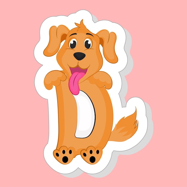 Stickerstijl Oranje D Alfabet Dierlijk Beeldverhaal Met Leuke Hond Over Roze Achtergrond