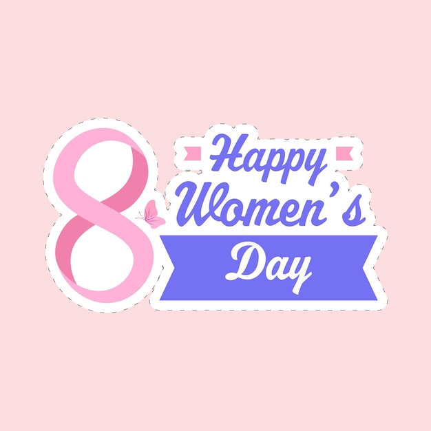 Stickerstijl versierd Happy Women's Day op roze achtergrond